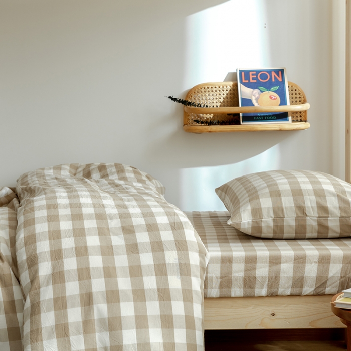 91家纺网 家纺一手货源 找家纺 寐眠 2021新款全棉水洗棉无印学生三件套四件套 米中格