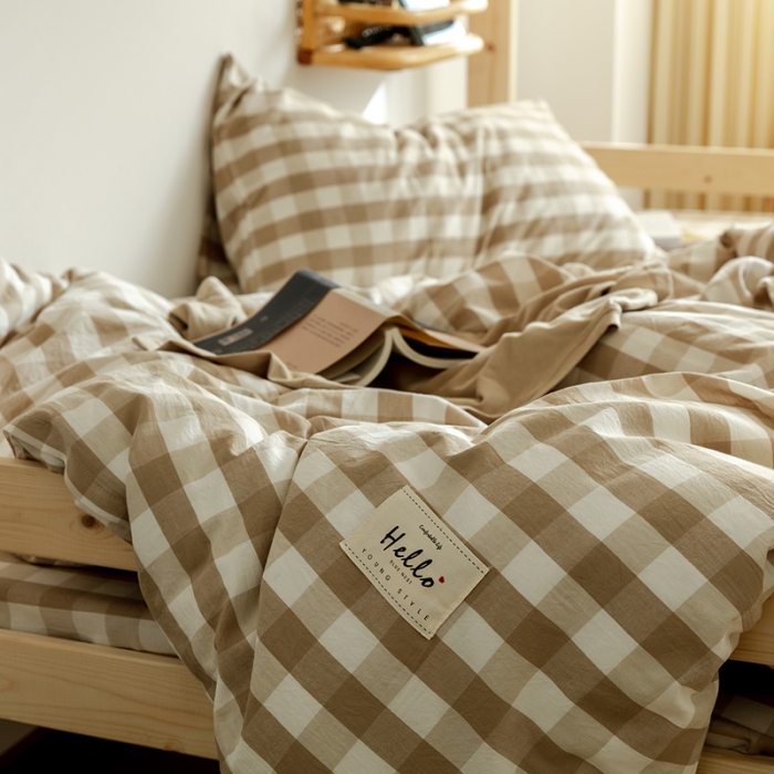 91家纺网 家纺一手货源 找家纺 寐眠 2021新款全棉水洗棉无印学生三件套四件套 米中格