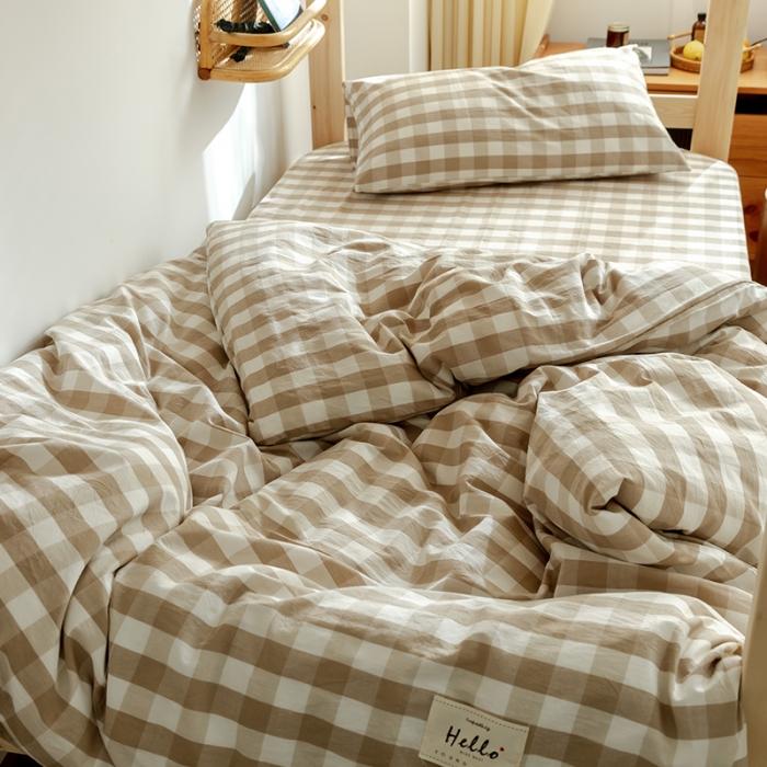 91家纺网 家纺一手货源 找家纺 寐眠 2021新款全棉水洗棉无印学生三件套四件套 米中格