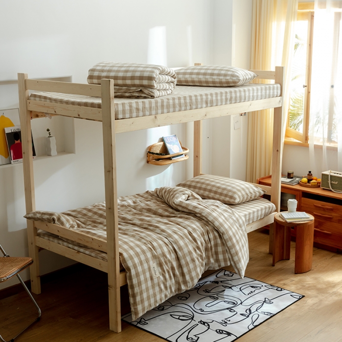 91家纺网 家纺一手货源 找家纺 寐眠 2021新款全棉水洗棉无印学生三件套四件套 米中格