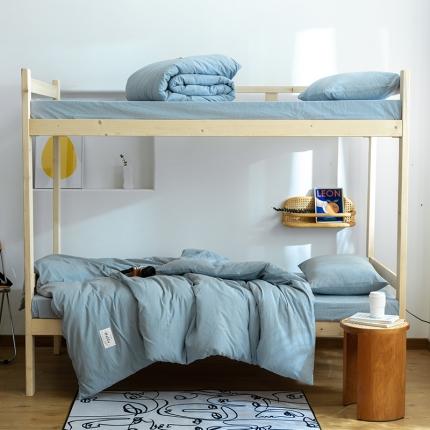 91家纺网 家纺一手货源 找家纺 寐眠 2021新款全棉水洗棉无印学生三件套四件套 浅蓝纯色