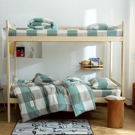 91家纺网 家纺一手货源 找家纺 寐眠 2021新款全棉水洗棉无印学生三件套四件套 浅蓝大格