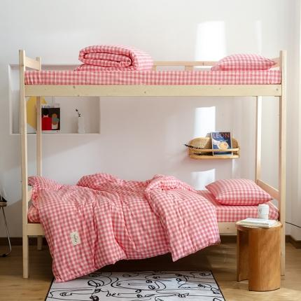 寐眠 2021新款全棉水洗棉无印学生三件套四件套 炫彩粉