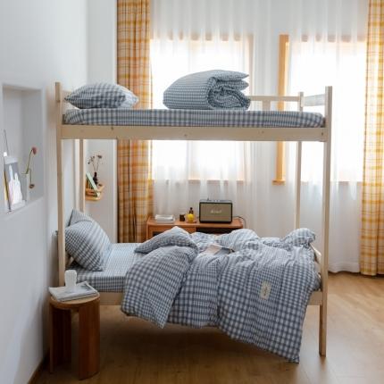 91家纺网 家纺一手货源 找家纺 寐眠 2021新款全棉水洗棉无印学生三件套四件套 错落蓝格