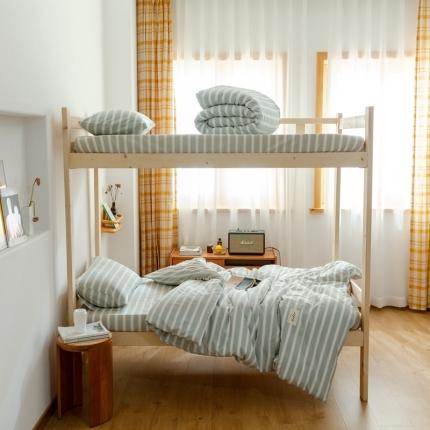 91家纺网 家纺一手货源 找家纺 寐眠 2021新款全棉水洗棉无印学生三件套四件套 蓝宽条