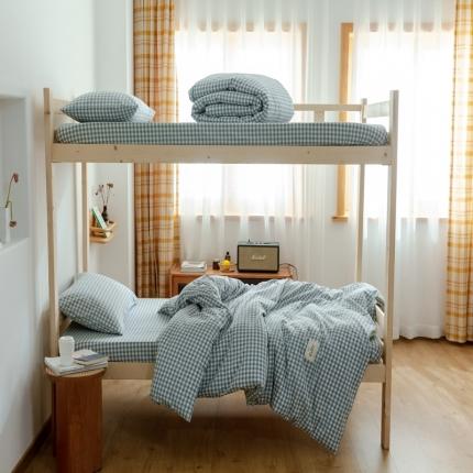 91家纺网 家纺一手货源 找家纺 寐眠 2021新款全棉水洗棉无印学生三件套四件套 蓝小格