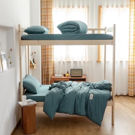 91家纺网 家纺一手货源 找家纺 寐眠 2021新款全棉水洗棉无印学生三件套四件套 雾蓝小格