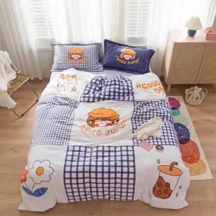 91家纺网 家纺一手货源 找家纺 柚子 2020新款牛奶绒印花大版四件套 奶茶肉肉