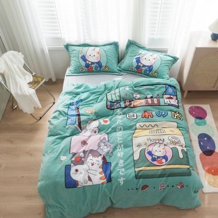 91家纺网 家纺一手货源 找家纺 柚子 2020新款牛奶绒印花大版四件套 兔子的旅行