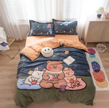 91家纺网 家纺一手货源 找家纺 （总）柚子 2020新款牛奶绒印花大版四件套