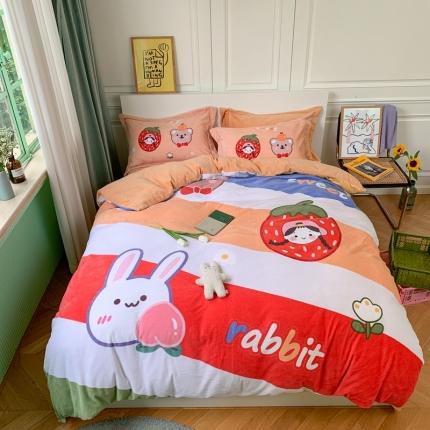 91家纺网 家纺一手货源 找家纺 柚子 2020新款牛奶绒印花大版四件套 彩虹世界