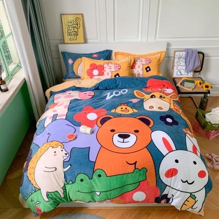 91家纺网 家纺一手货源 找家纺 （总）柚子 2020新款牛奶绒印花大版四件套