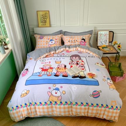 91家纺网 家纺一手货源 找家纺 柚子 2020新款牛奶绒印花大版四件套 环游世界