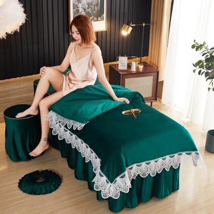 91家纺网 家纺一手货源 找家纺 诗薇娅 2020新款牛奶绒美容床罩四件套 蕾丝孔雀绿