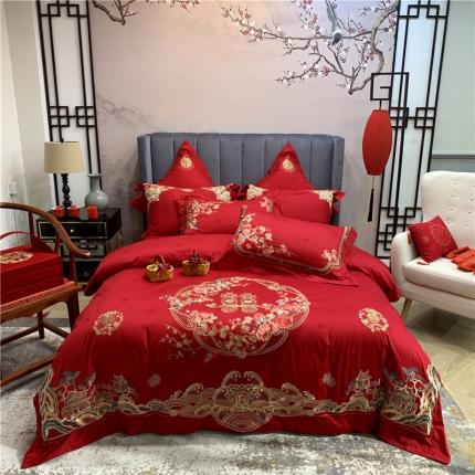 橘滋 2021新款高定婚嫁AB版全棉提花四件套 经典华妆