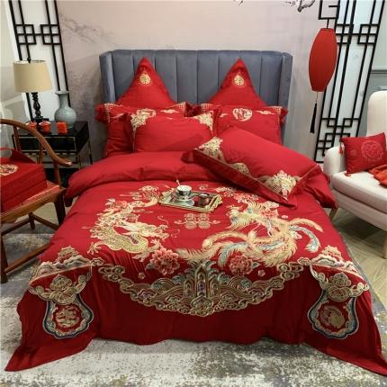 橘滋 2021新款高定婚嫁AB版全棉提花四件套 千禧龙凤