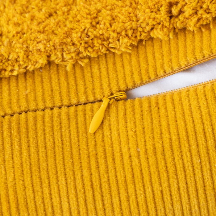 91家纺网 家纺一手货源 找家纺 美茉家居 2020新款灯芯绒簇绒绣流苏抱枕 杏黄