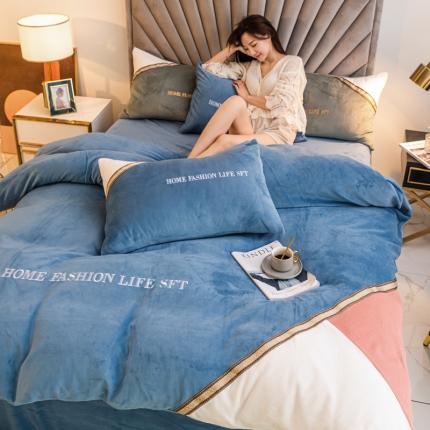 91家纺网 家纺一手货源 找家纺 （总）索飞特 2022新款牛奶绒拼角工艺款四件套