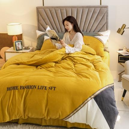 91家纺网 家纺一手货源 找家纺 （总）索飞特 2022新款牛奶绒拼角工艺款四件套