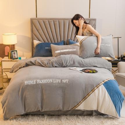 91家纺网 家纺一手货源 找家纺 （总）索飞特 2022新款牛奶绒拼角工艺款四件套