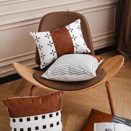 （总）美茉家居 2020新款皮革帆布双拼系列抱枕