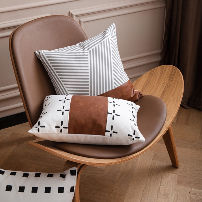 91家纺网 家纺一手货源 找家纺 （总）美茉家居 2020新款皮革帆布双拼系列抱枕