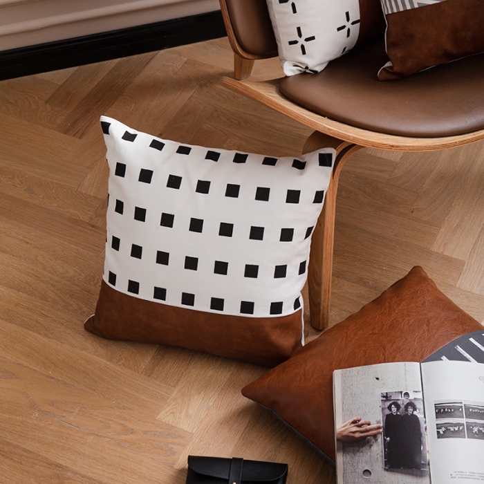 91家纺网 家纺一手货源 找家纺 （总）美茉家居 2020新款皮革帆布双拼系列抱枕