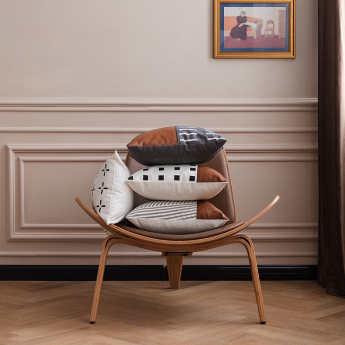 91家纺网 家纺一手货源 找家纺 （总）美茉家居 2020新款皮革帆布双拼系列抱枕