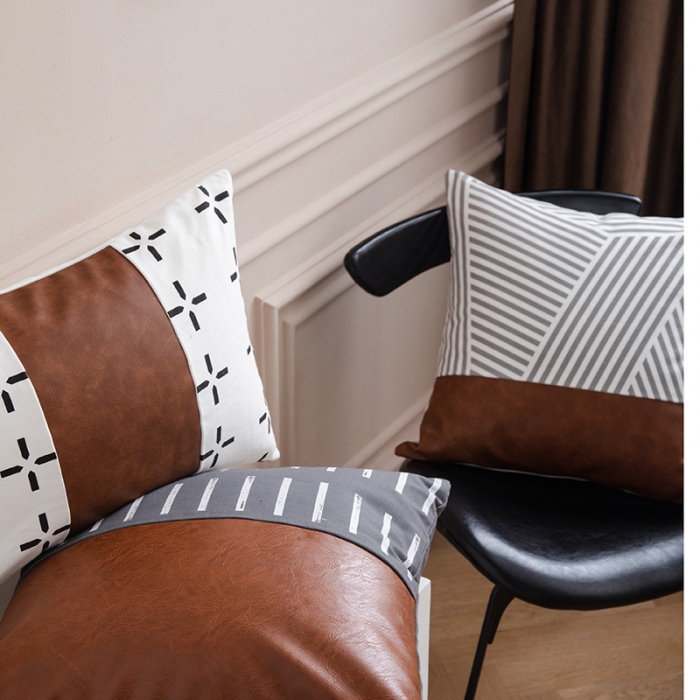 91家纺网 家纺一手货源 找家纺 （总）美茉家居 2020新款皮革帆布双拼系列抱枕