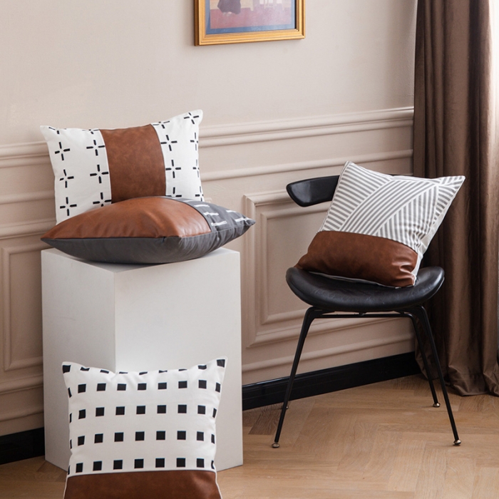 91家纺网 家纺一手货源 找家纺 （总）美茉家居 2020新款皮革帆布双拼系列抱枕