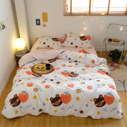 91家纺网 家纺一手货源 找家纺 窝米2020秋季13370全棉四件套萌宠风系列 草莓熊