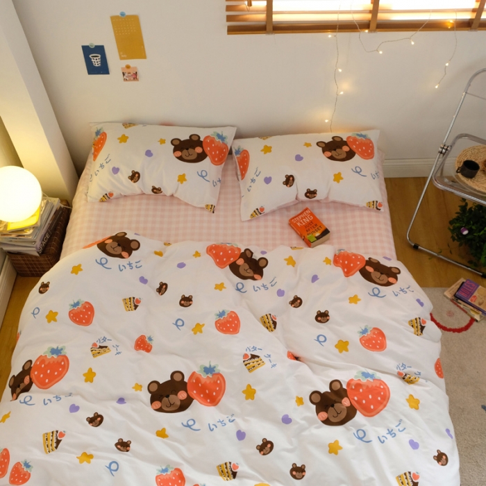 91家纺网 家纺一手货源 找家纺 窝米2020秋季13370全棉四件套萌宠风系列 草莓熊