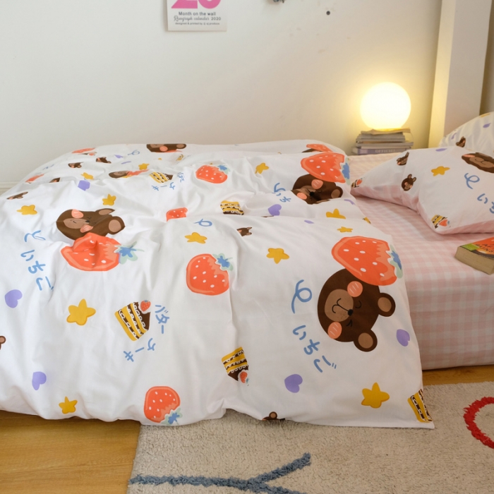 91家纺网 家纺一手货源 找家纺 窝米2020秋季13370全棉四件套萌宠风系列 草莓熊