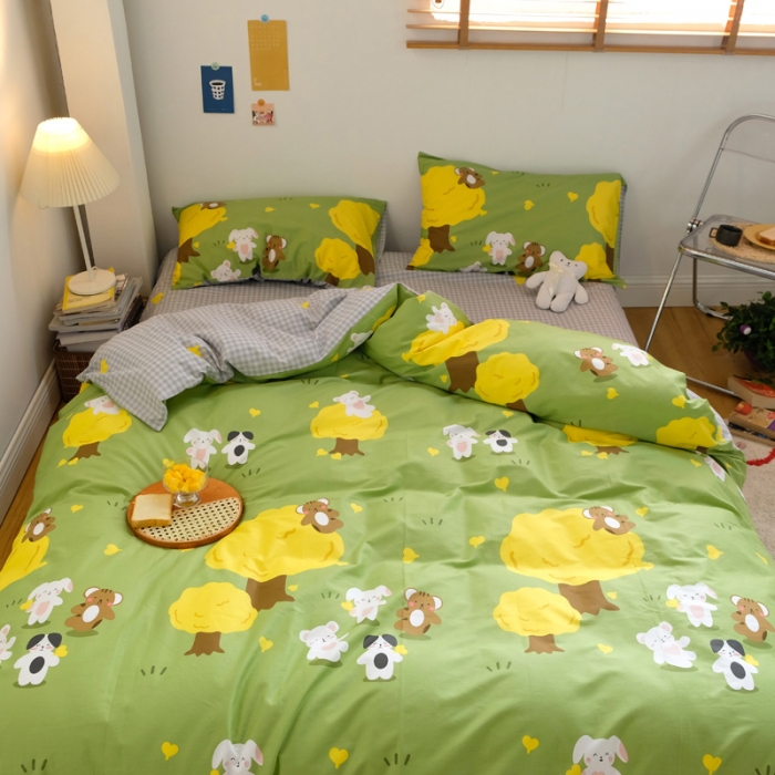 91家纺网 家纺一手货源 找家纺 窝米2020秋季13370全棉四件套萌宠风系列 丛林物语