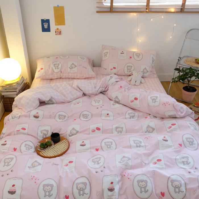 91家纺网 家纺一手货源 找家纺 窝米2020秋季13370全棉四件套萌宠风系列 猴子猫咪