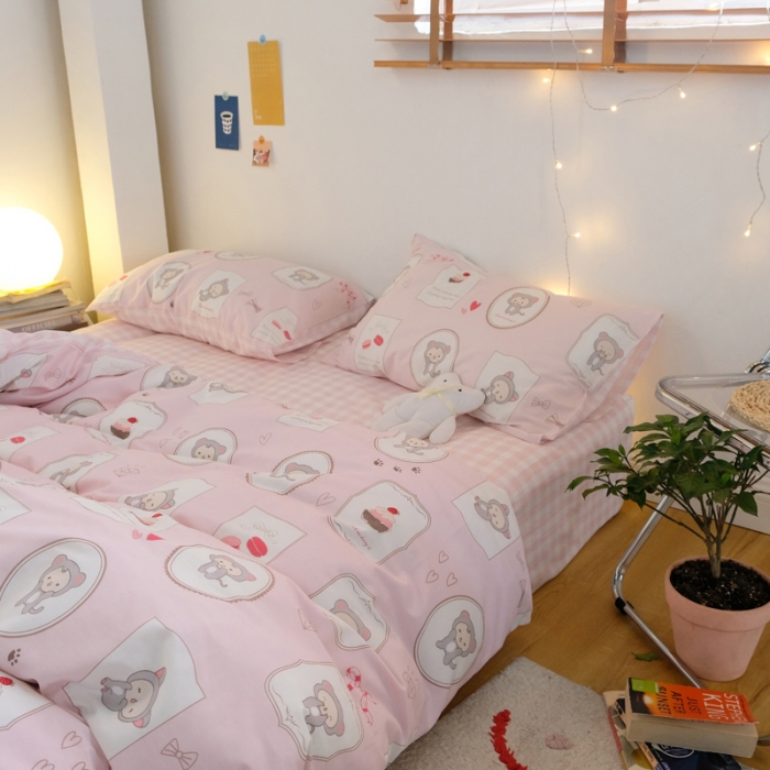 91家纺网 家纺一手货源 找家纺 窝米2020秋季13370全棉四件套萌宠风系列 猴子猫咪