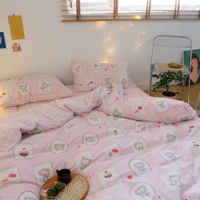 91家纺网 家纺一手货源 找家纺 窝米2020秋季13370全棉四件套萌宠风系列 猴子猫咪