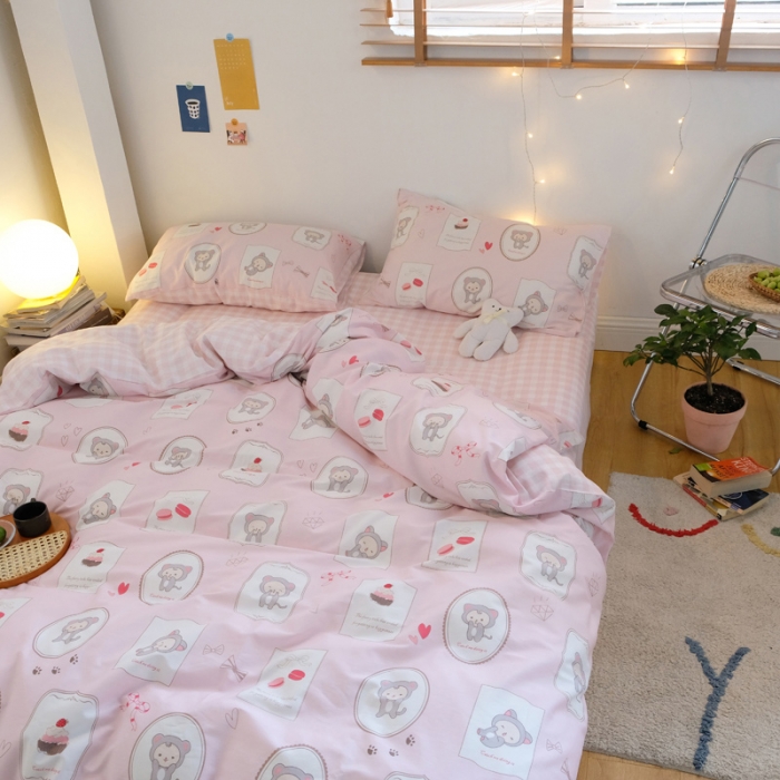 91家纺网 家纺一手货源 找家纺 窝米2020秋季13370全棉四件套萌宠风系列 猴子猫咪