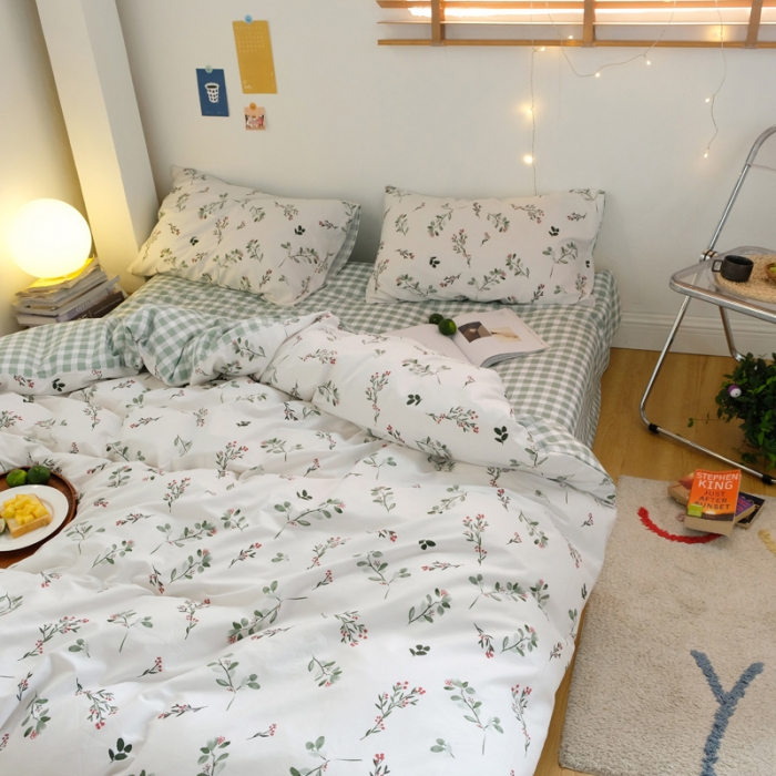 91家纺网 家纺一手货源 找家纺 窝米2020秋季13370全棉四件套萌宠风系列 绿茵