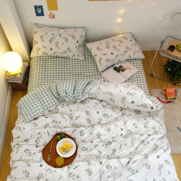 91家纺网 家纺一手货源 找家纺 窝米2020秋季13370全棉四件套萌宠风系列 绿茵