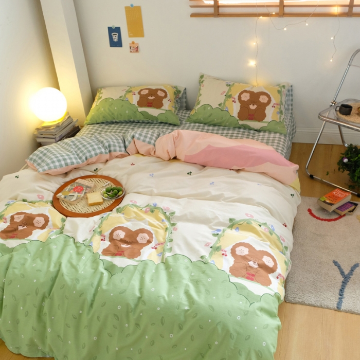 91家纺网 家纺一手货源 找家纺 窝米2020秋季13370全棉四件套萌宠风系列 汤姆熊