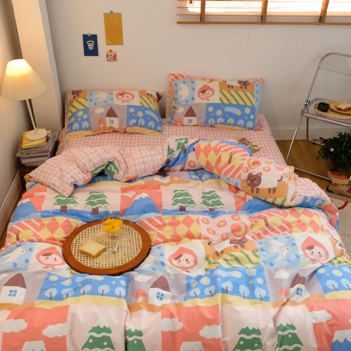 91家纺网 家纺一手货源 找家纺 窝米2020秋季13370全棉四件套萌宠风系列 小猫咪