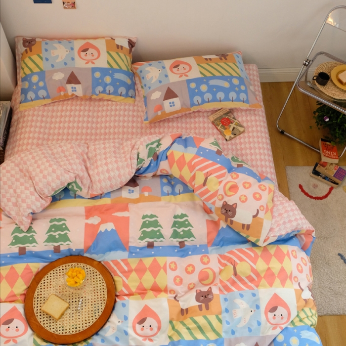 91家纺网 家纺一手货源 找家纺 窝米2020秋季13370全棉四件套萌宠风系列 小猫咪