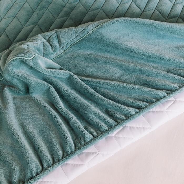 91家纺网 家纺一手货源 找家纺 法芙娜家纺  秋冬加厚牛奶绒夹棉床笠 吸湿排汗保暖 松石蓝