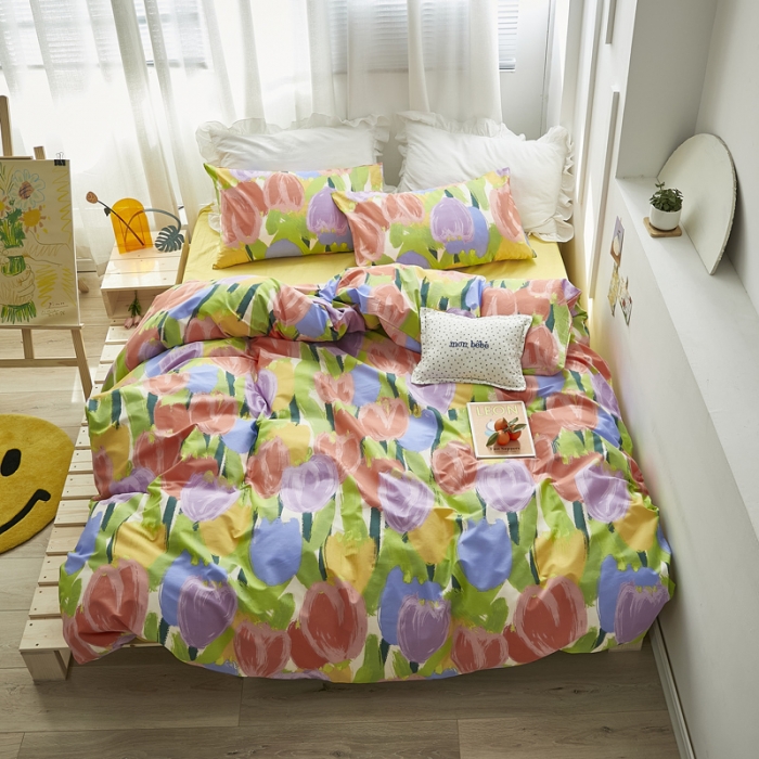 91家纺网 家纺一手货源 找家纺 怡家居 2021新款全棉田园四件套 彩色玫瑰