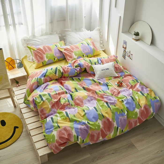 91家纺网 家纺一手货源 找家纺 怡家居 2021新款全棉田园四件套 彩色玫瑰