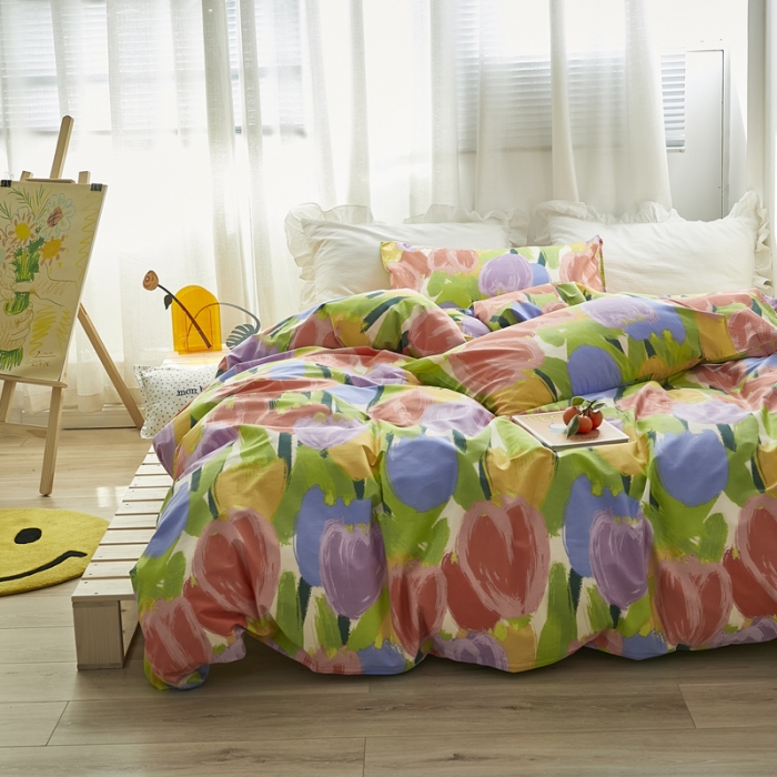 91家纺网 家纺一手货源 找家纺 怡家居 2021新款全棉田园四件套 彩色玫瑰