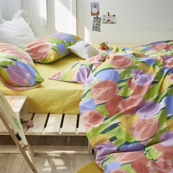 91家纺网 家纺一手货源 找家纺 怡家居 2021新款全棉田园四件套 彩色玫瑰