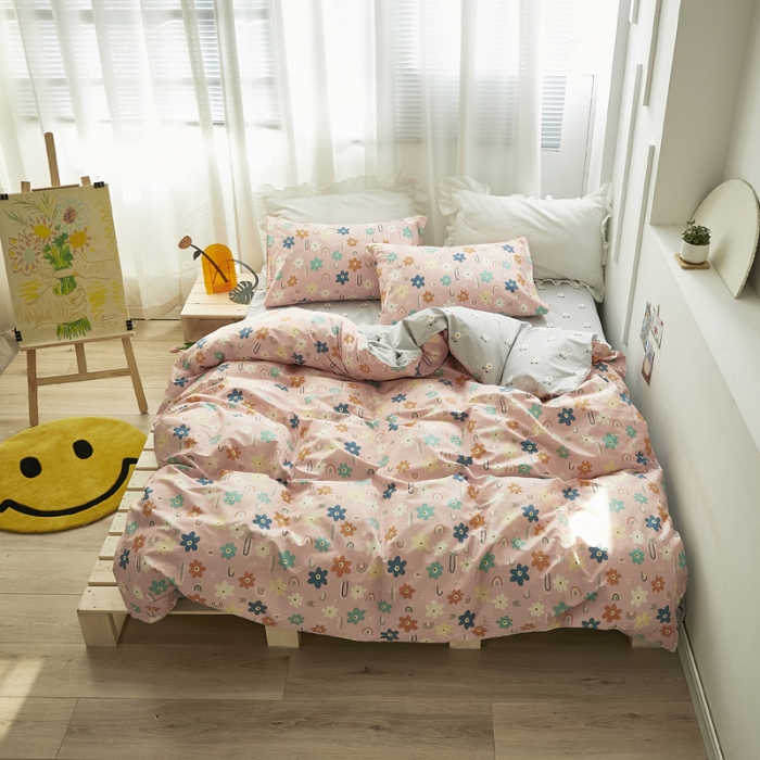 91家纺网 家纺一手货源 找家纺 怡家居 2021新款全棉田园四件套 蝶舞-粉