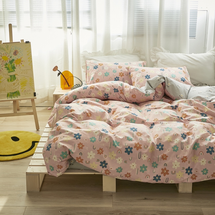 91家纺网 家纺一手货源 找家纺 怡家居 2021新款全棉田园四件套 蝶舞-粉